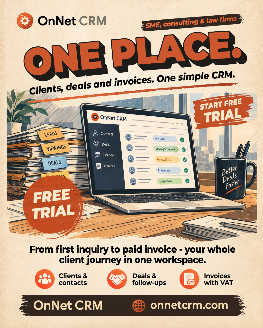 Clients  Deals and Invoices  One simple CRM.